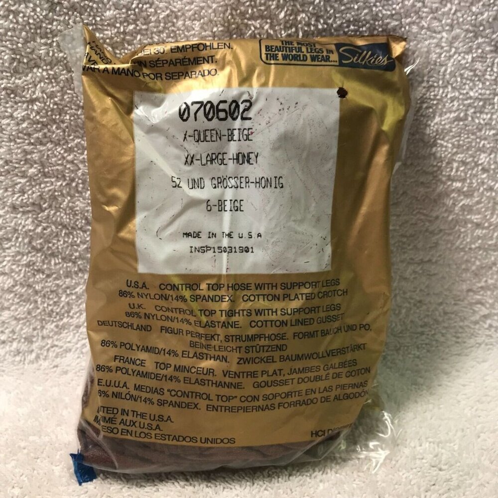 Silkies Control Top Pantyhose XXL Honey Beige Made In USA Support Legs